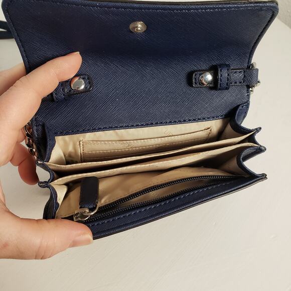 Calvin Klein Small Navy Crossbody Purse Silver Chain Textured Faux Leather - Picture 5 of 8